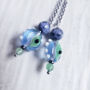 Evil Eye Earrings, Handblown Glass Dangle Earrings